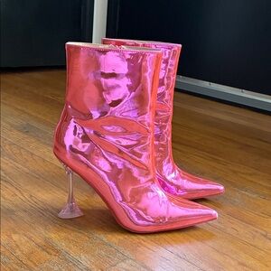 Metallic Hot Pink Heeled Boots w Pointy Toes